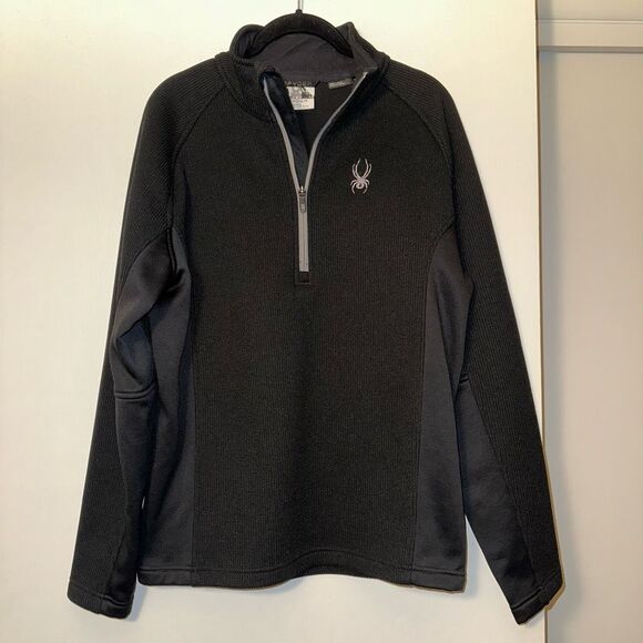 Spyder Outbound Quarter Zip Athletic Thermal Black Jacket Mens Medium EUC - Picture 1 of 12